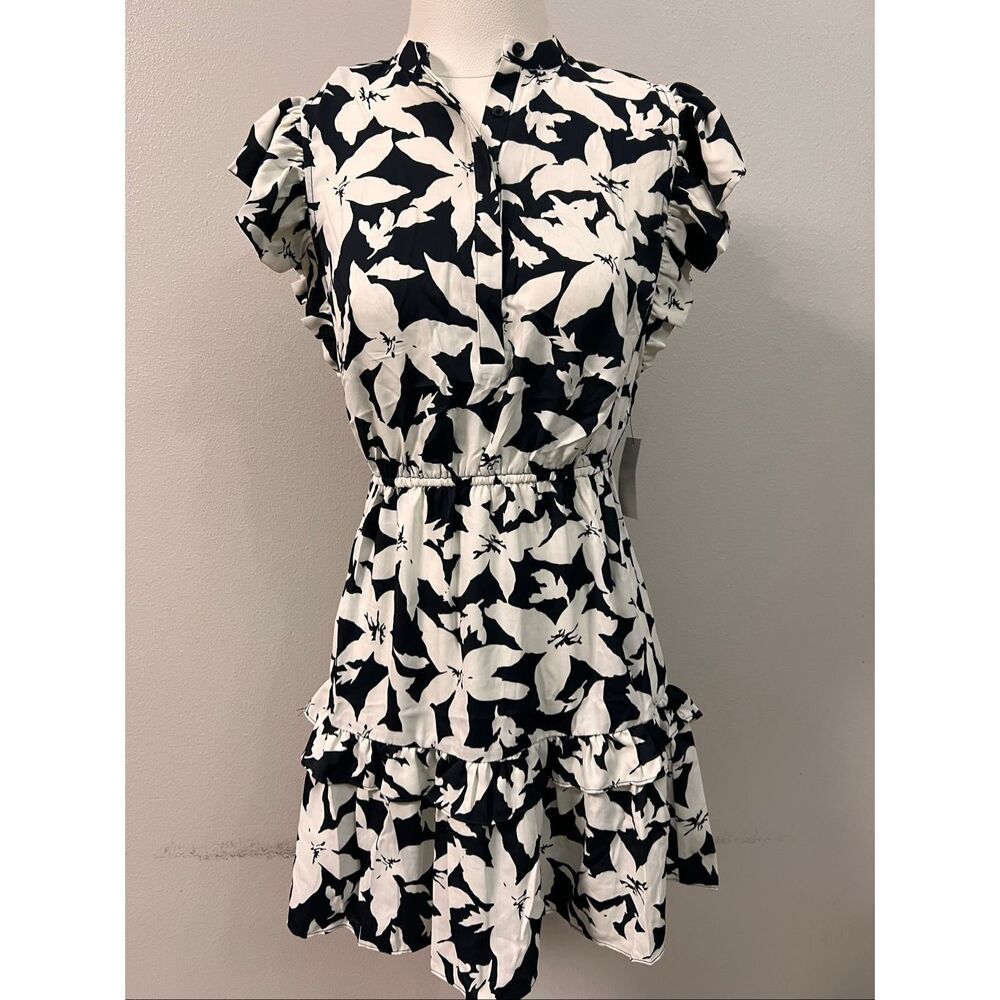 NWT Joie Women's Krystina Floral Ruffle Sleeve Mini Dress Navy White Size XS